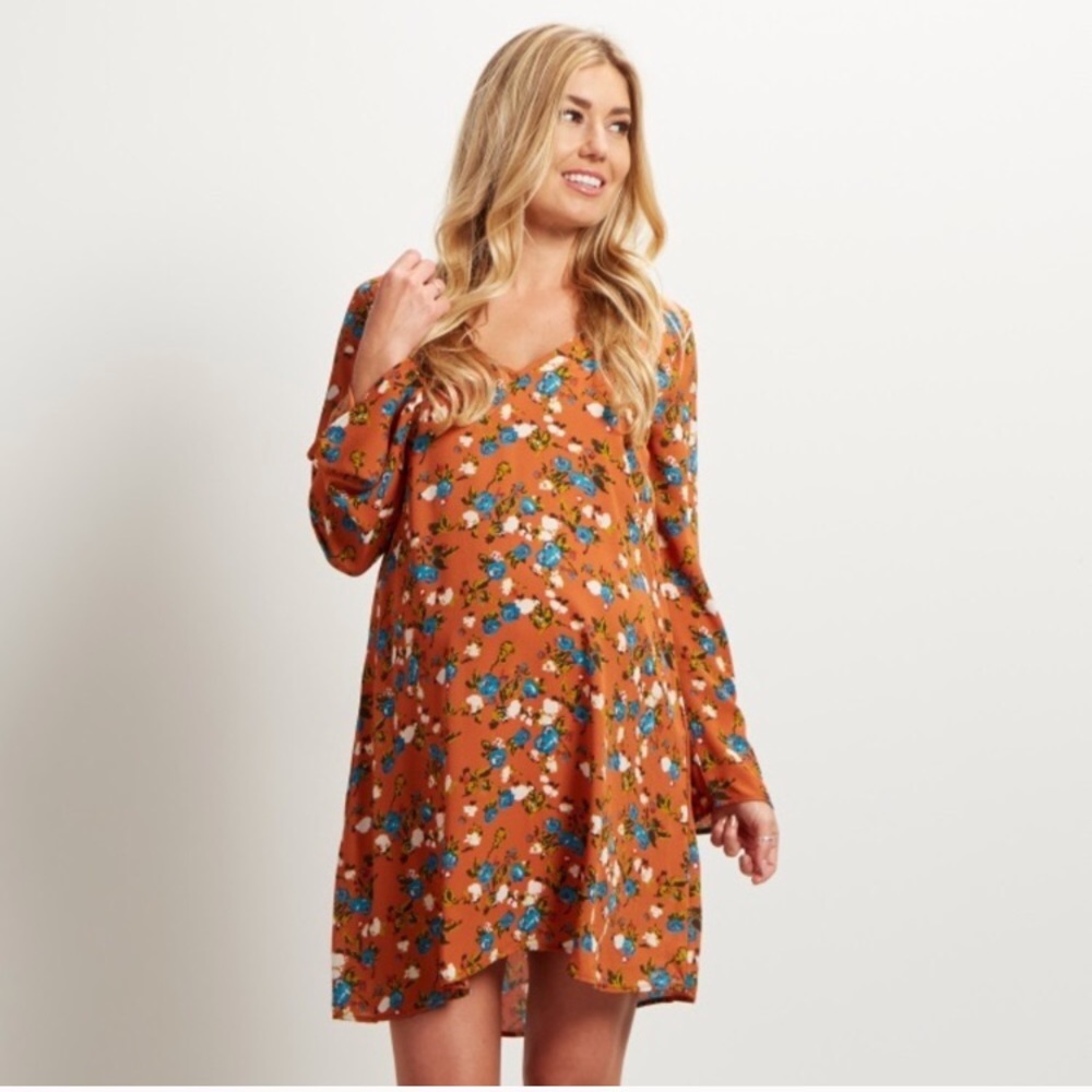 Pinkblush orange floral maternity dress